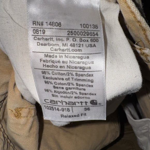 Carhartt Relaxed Fit Canvas Shorts Men's Size 36 Tan Workwear Faded - Picture 8 of 8